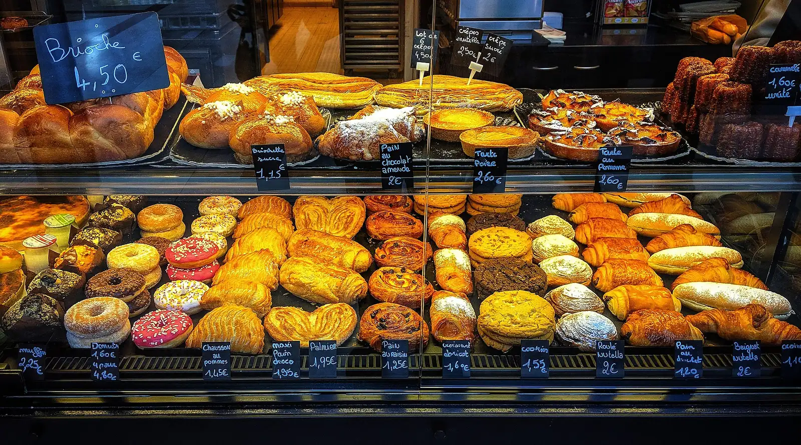 Pastries in a French bakery display case. The photo was not taken in High Point.