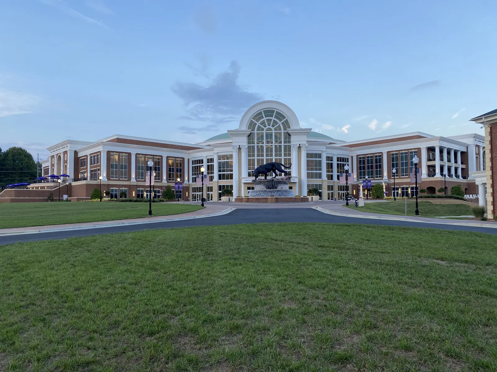 The Nido and Mariana Qubein Arena and Conference Center at High Point University, where cars leave the campus Christmas lights drive-through.