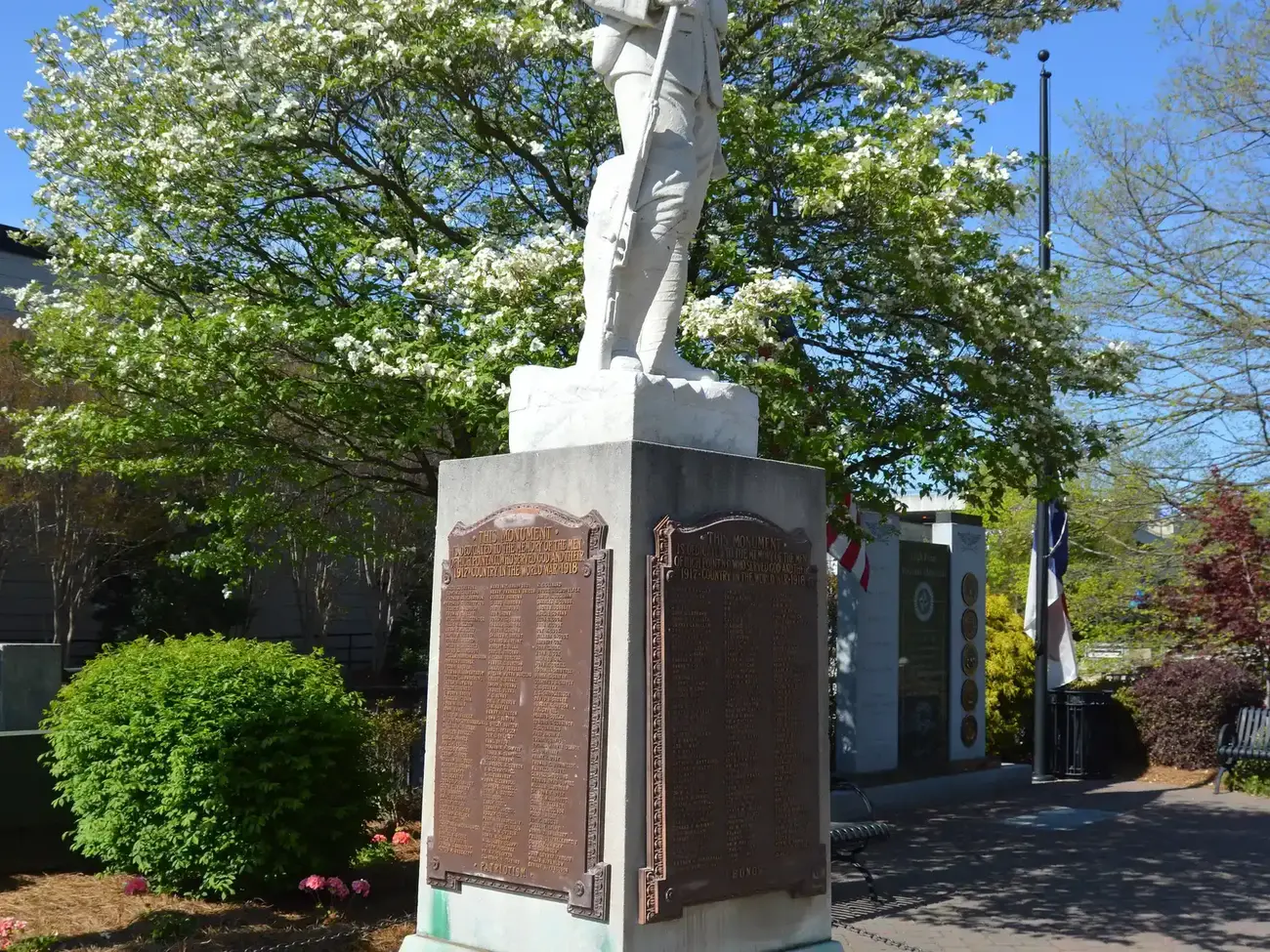 The World War I doughboy statue at Memorial Park, where North Main Street crosses the railroad in downtown High Point.