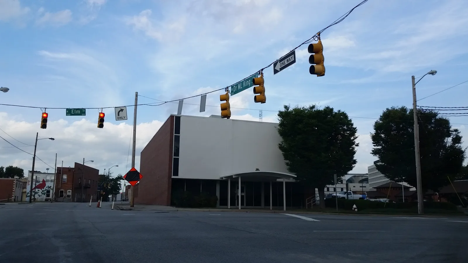North Elm Street at Dr. Martin Luther King Jr. Drive in downtown High Point, near the Stock + Grain food hall.