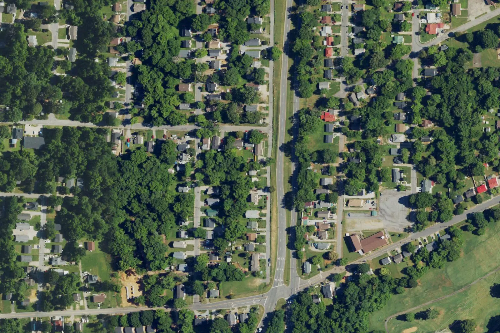 Homes and streets in the Macedonia area of southeast High Point, seen from the air