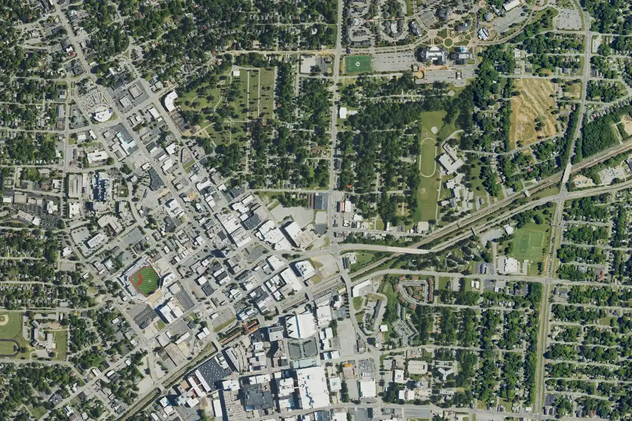Downtown High Point and the neighborhoods around it, seen from the air