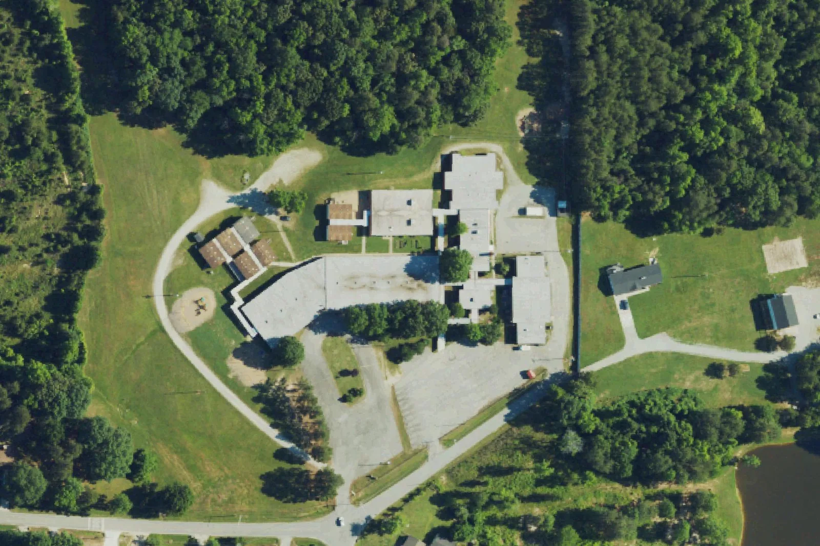 The Allen Jay Elementary campus on East Springfield Road in High Point, seen from the air before the current rebuild