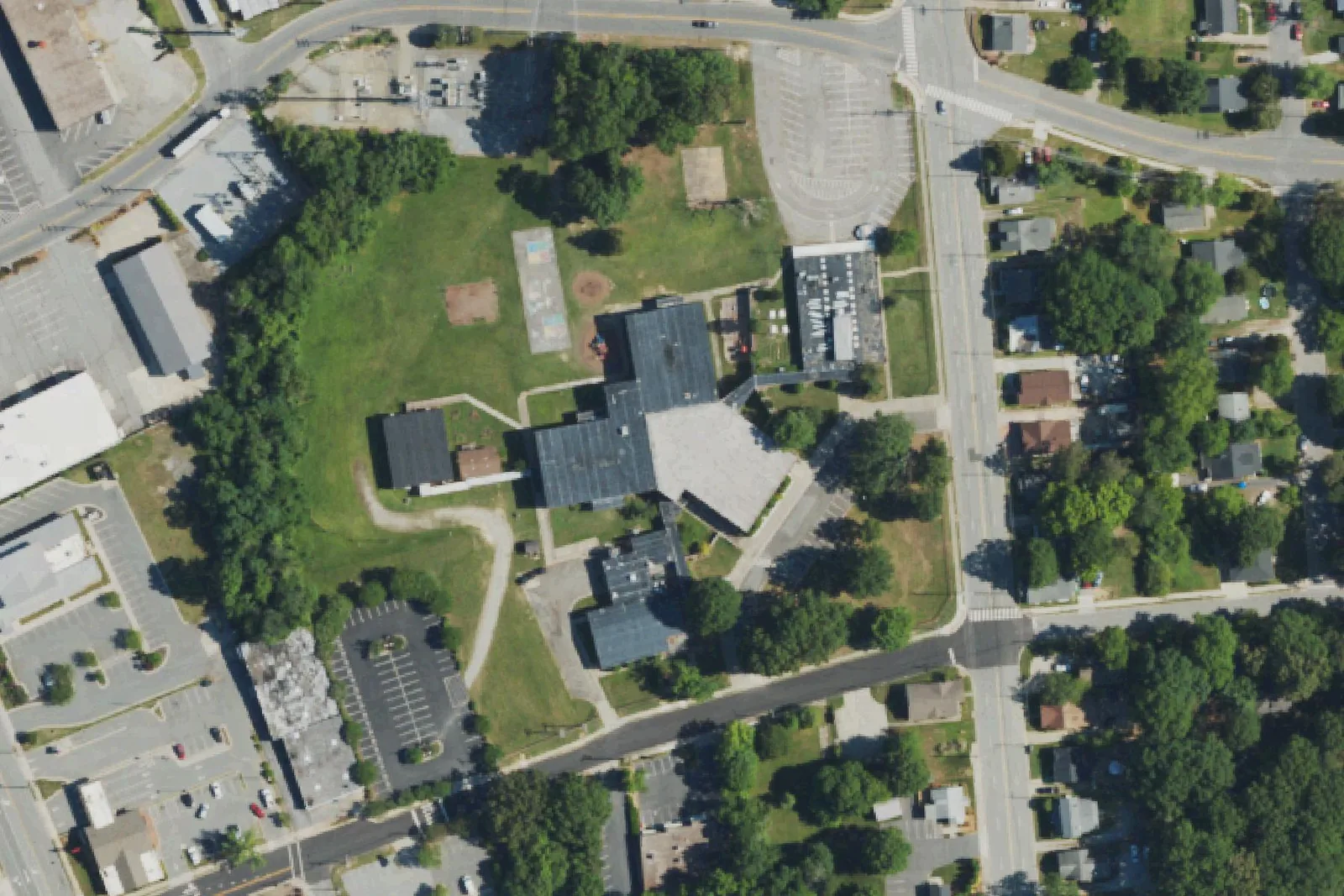 Johnson Street Global Studies on Johnson Street in High Point, seen from the air