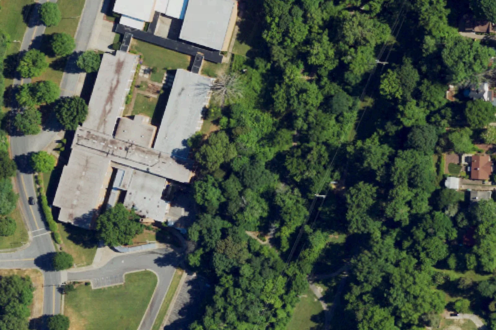 The building Kearns Academy shares with Welborn Academy on McGuinn Drive in High Point, seen from the air