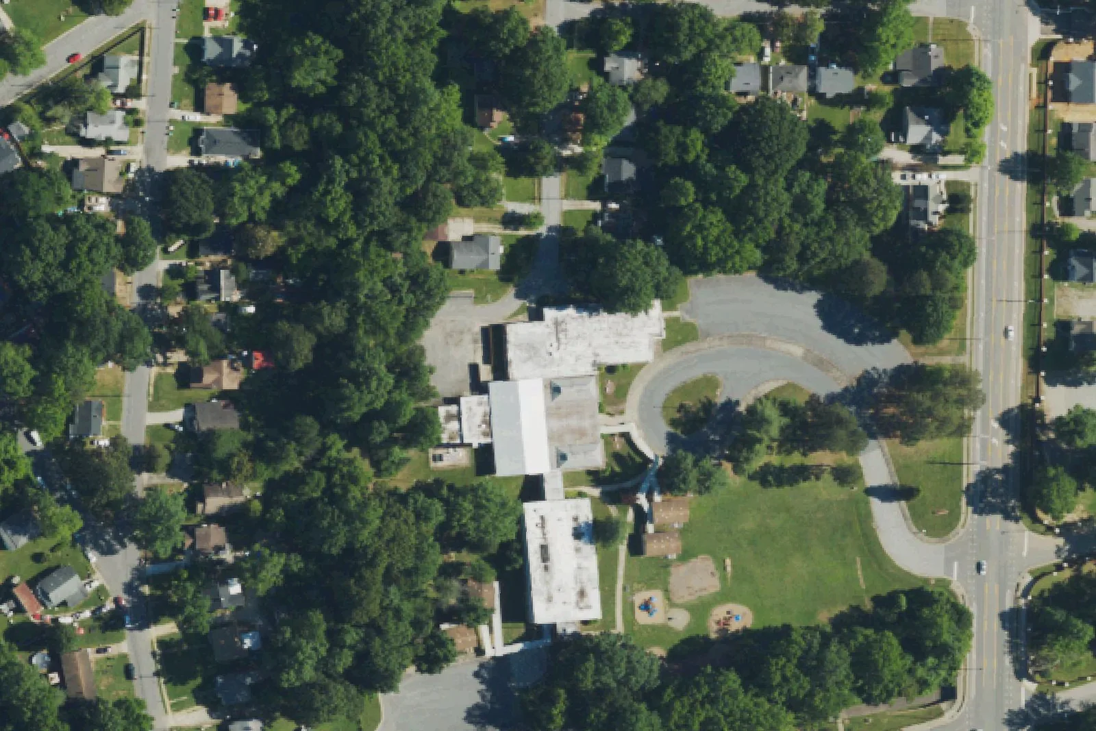 Kirkman Park Elementary on North Centennial Street in High Point, seen from the air