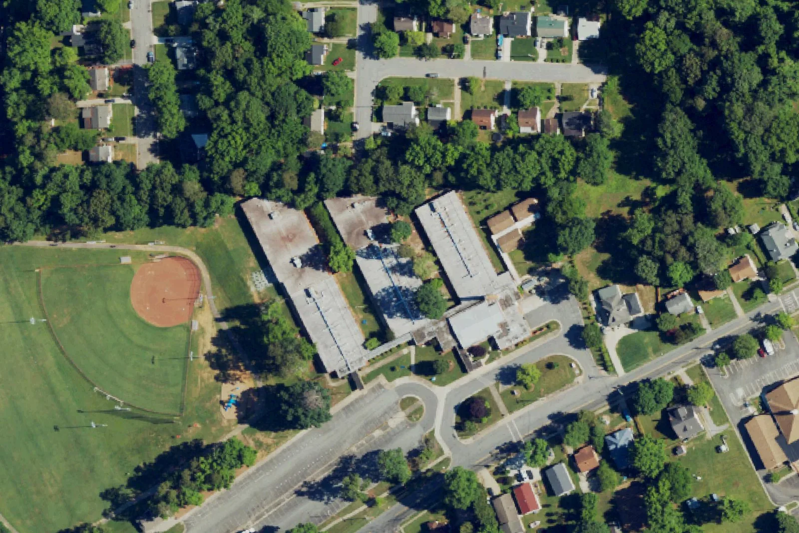 Montlieu Academy of Technology on Montlieu Avenue in High Point, seen from the air