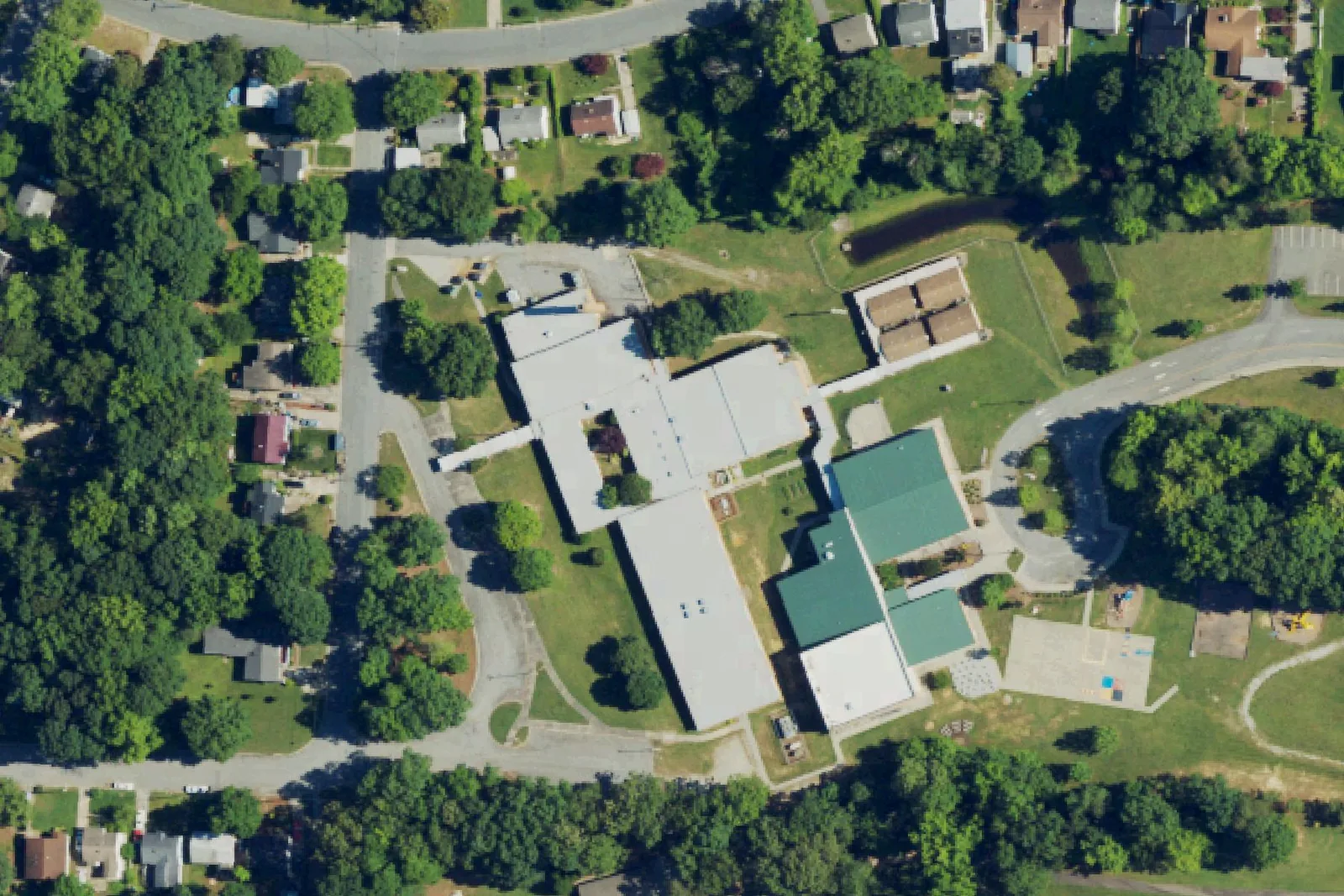 Parkview Village Elementary on Gordon Street in High Point, seen from the air