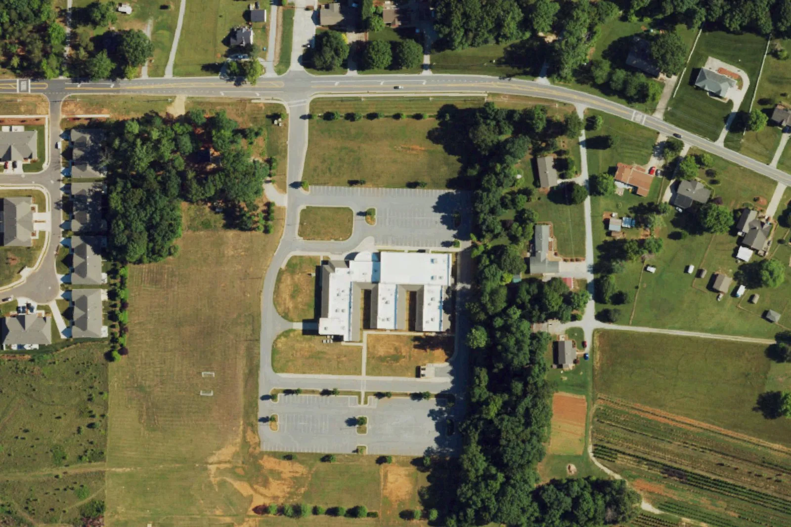Phoenix Academy on Clinard Farms Road in High Point, seen from the air