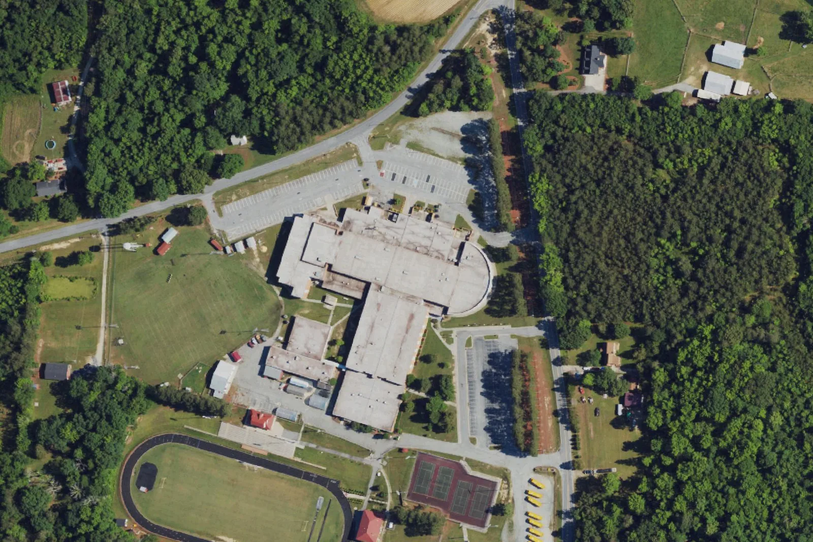 Southern Guilford High on Drake Road southeast of High Point, seen from the air