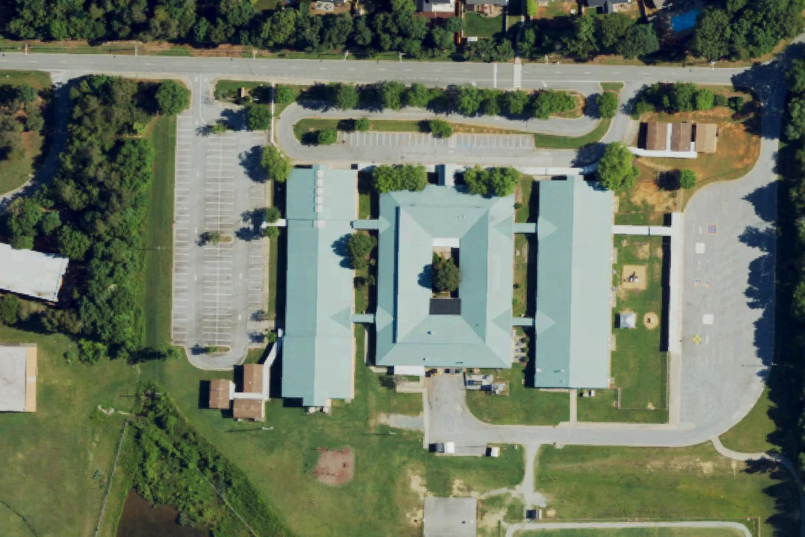 Southwest Elementary on Southwest School Road in High Point, seen from the air