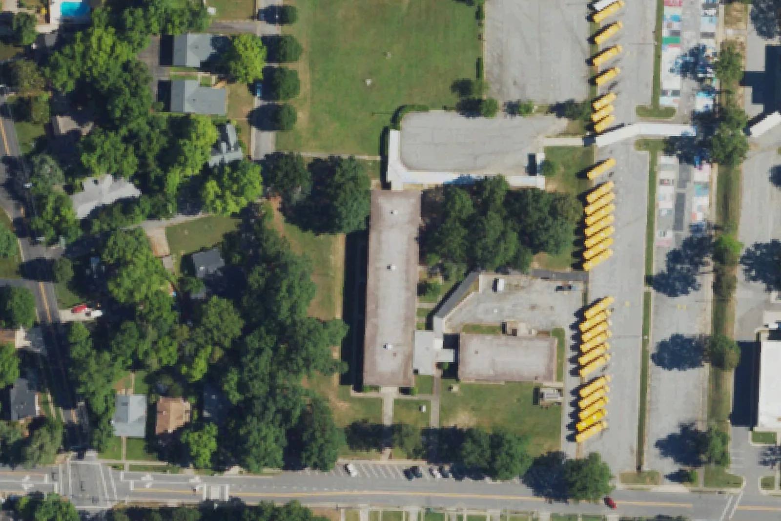 Sylvia Mendez Newcomers School on Ferndale Boulevard in High Point, seen from the air