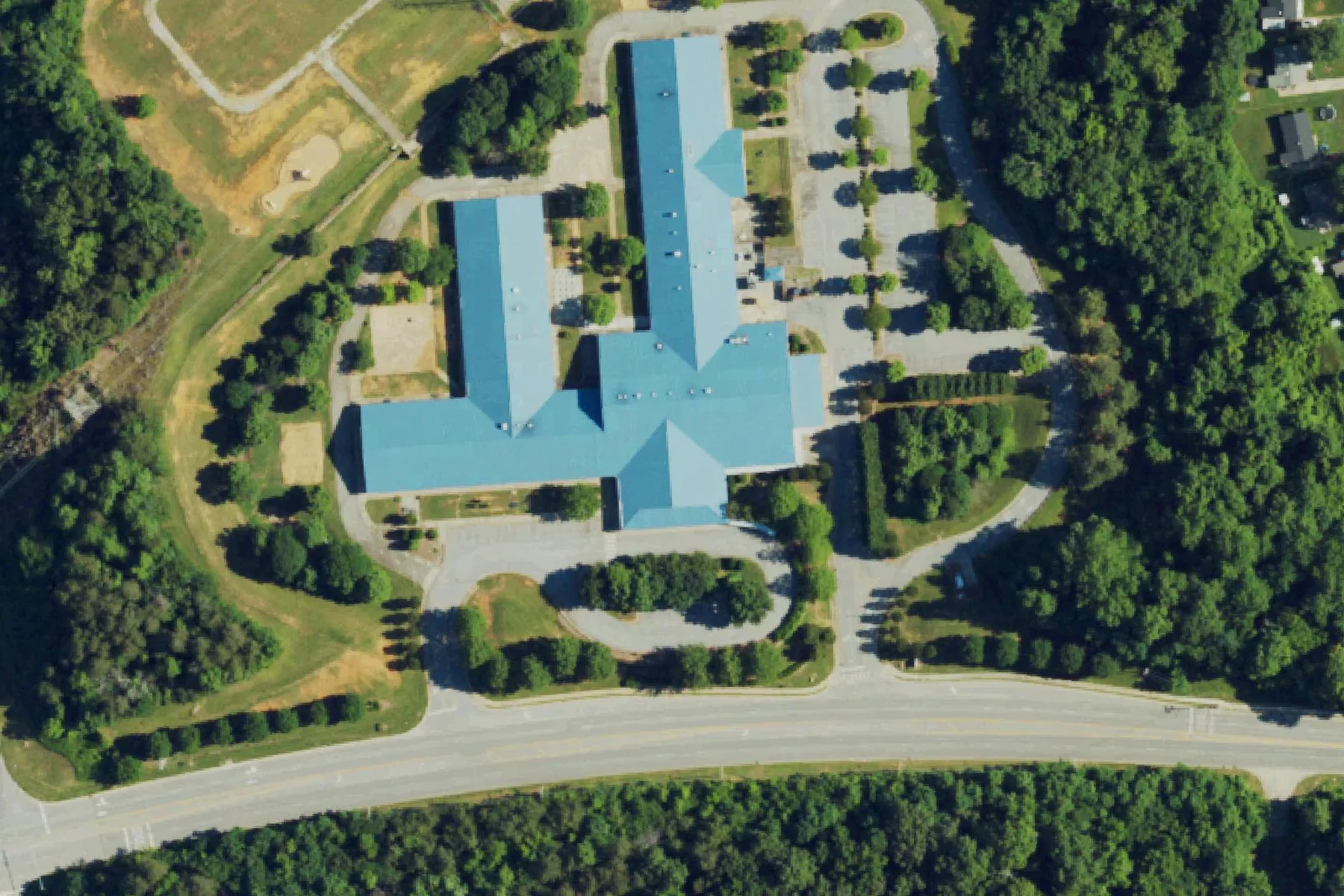 Triangle Lake Montessori on Triangle Lake Road in High Point, seen from the air